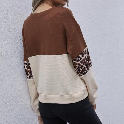 Damen Pullover Leopardenmuster Strukturiert Beige