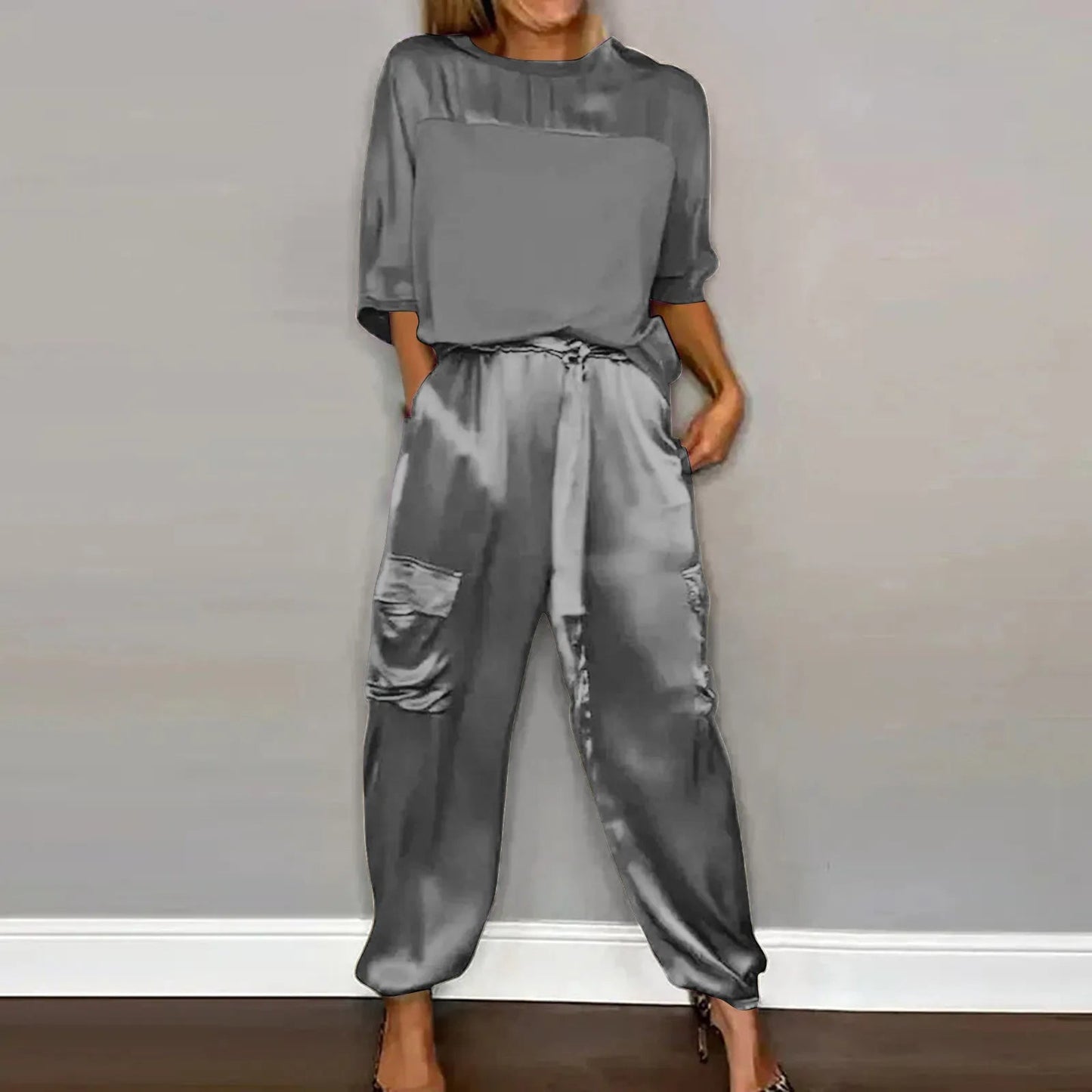 Norvielle Damen Satin Zweiteiler