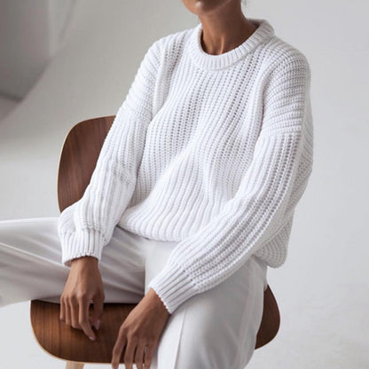 Damen Grobstrickpullover Weite Ärmel Rundhalsausschnitt Norvielle