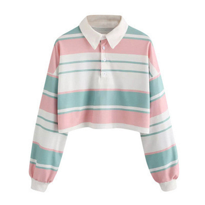 Damen Polo-Shirt Crop-Design Farbblockmuster Norvielle