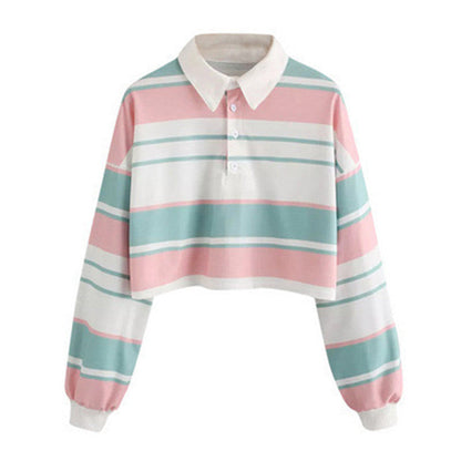 Damen Polo-Shirt Crop-Design Farbblockmuster Norvielle