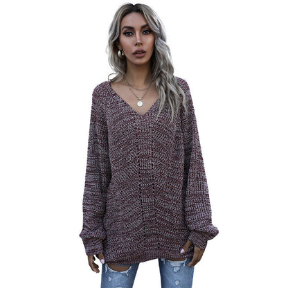 Damen Strickpullover Oversized V-Ausschnitt Norvielle