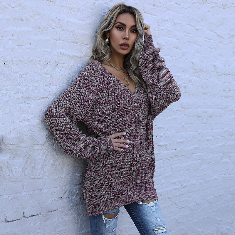 Damen Strickpullover Oversized V-Ausschnitt Norvielle