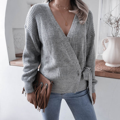 Damen Wickelpullover Strukturiertes Strickdesign Bindeband Norvielle