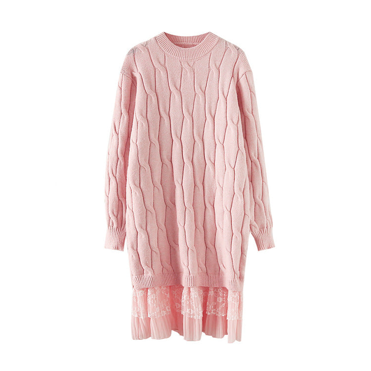 Damen Strickkleid Chiffon Unterrock