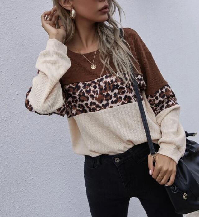 Damen Pullover Leopardenmuster Strukturiert Beige