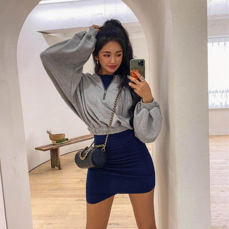 Damen Cropped Sweatshirt Reißverschluss Norvielle - Norvielle
