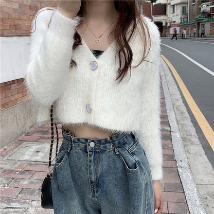 Damen Strickcardigan Flauschig Knopfdesign Norvielle