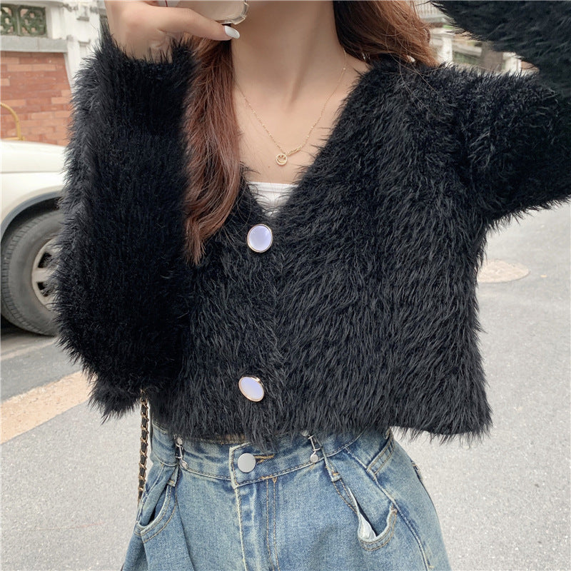 Damen Strickcardigan Flauschig Knopfdesign Norvielle