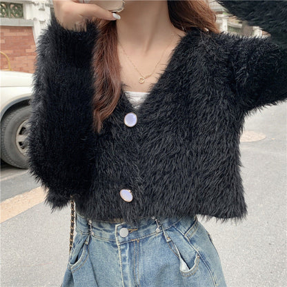 Damen Strickcardigan Flauschig Knopfdesign Norvielle