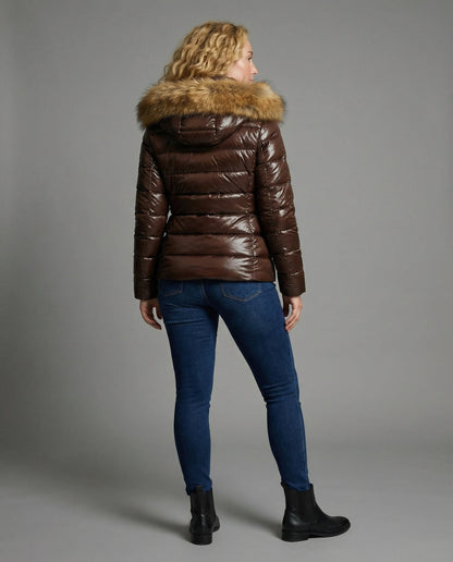 Damen Steppjacke mit Kunstfellkragen