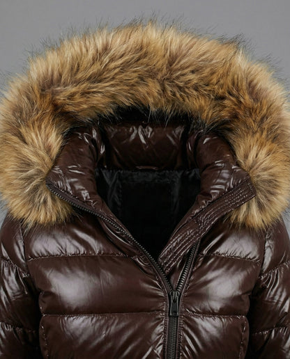 Damen Steppjacke mit Kunstfellkragen