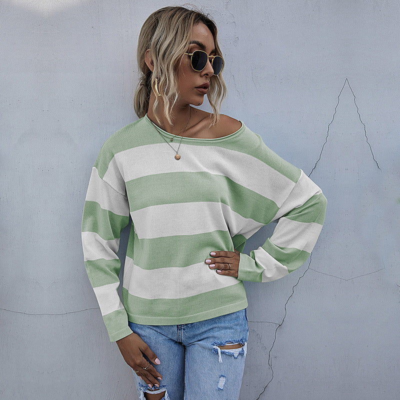 Damen Oversized Pullover Breite Streifen Norvielle