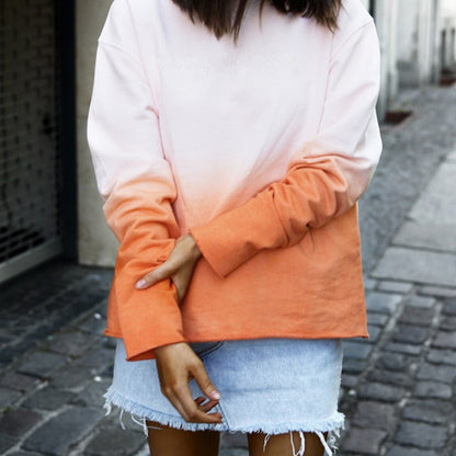 Damen Sweatshirt Relaxed Fit Farbverlauf Lässig Grau