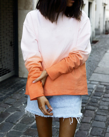 Damen Sweatshirt Relaxed Fit Farbverlauf Lässig Grau