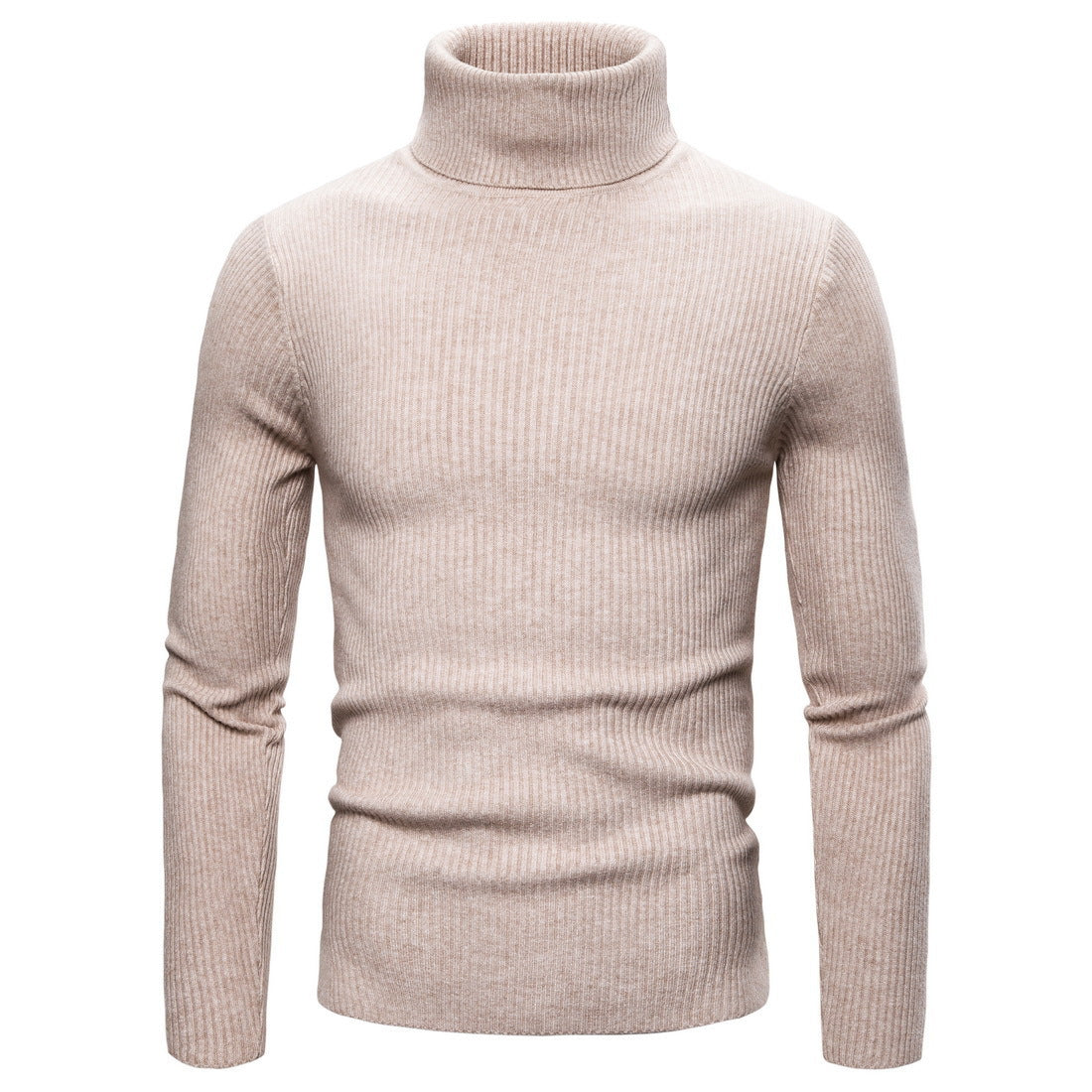 Damen Rollkragenpullover Feinstrick Rippenmuster Beige