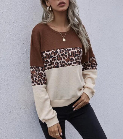 Damen Pullover Leopardenmuster Strukturiert Beige