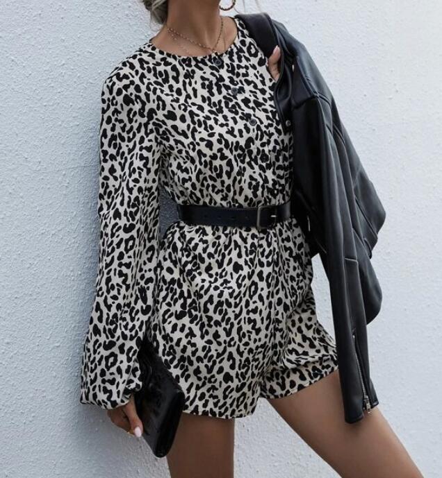 Damen Kurzarm-Kleid Animal-Druck Elegante Puffärmel Norvielle