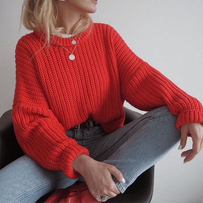 Damen Grobstrickpullover Weite Ärmel Rundhalsausschnitt Norvielle - Norvielle