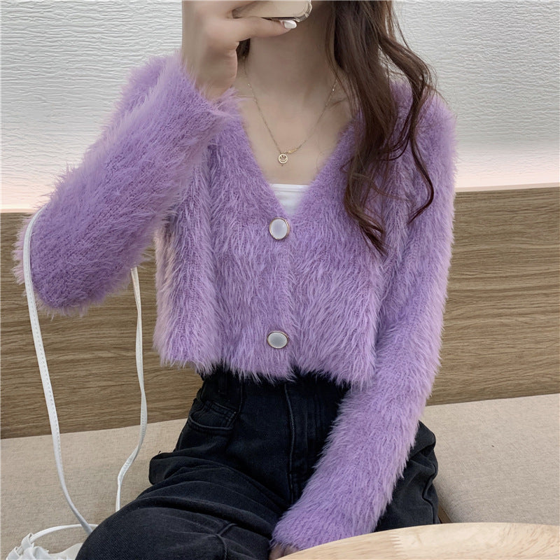Damen Strickcardigan Flauschig Knopfdesign Norvielle - Norvielle