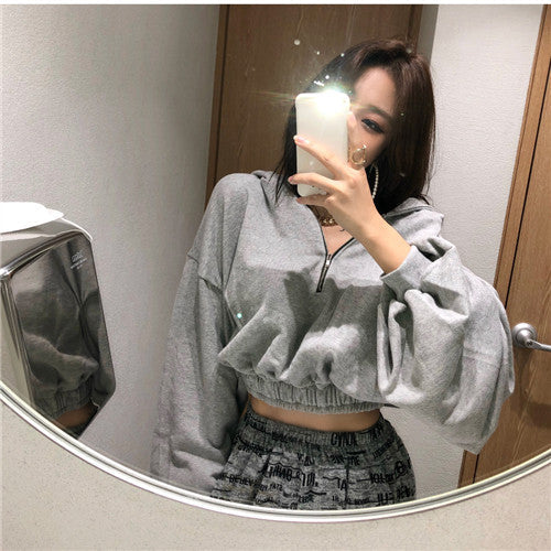 Damen Cropped Sweatjacke Halbhohem Kragen Norvielle