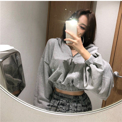 Damen Cropped Sweatjacke Halbhohem Kragen Norvielle