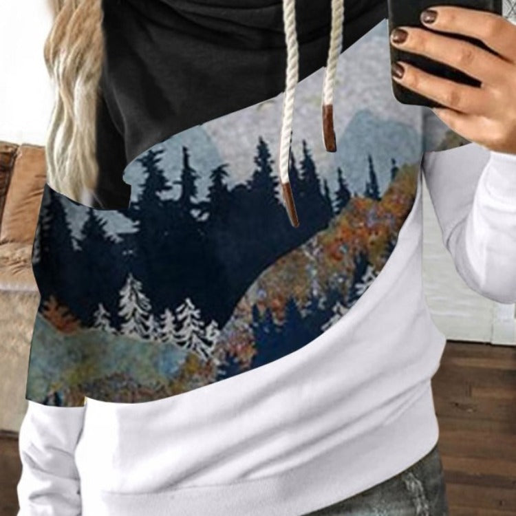 Damen Kapuzenpullover Weiches Innenfutter Berglandschaftsdesign