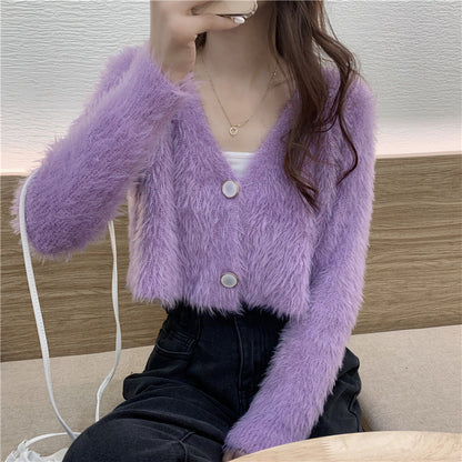 Damen Strickcardigan Flauschig Knopfdesign Norvielle