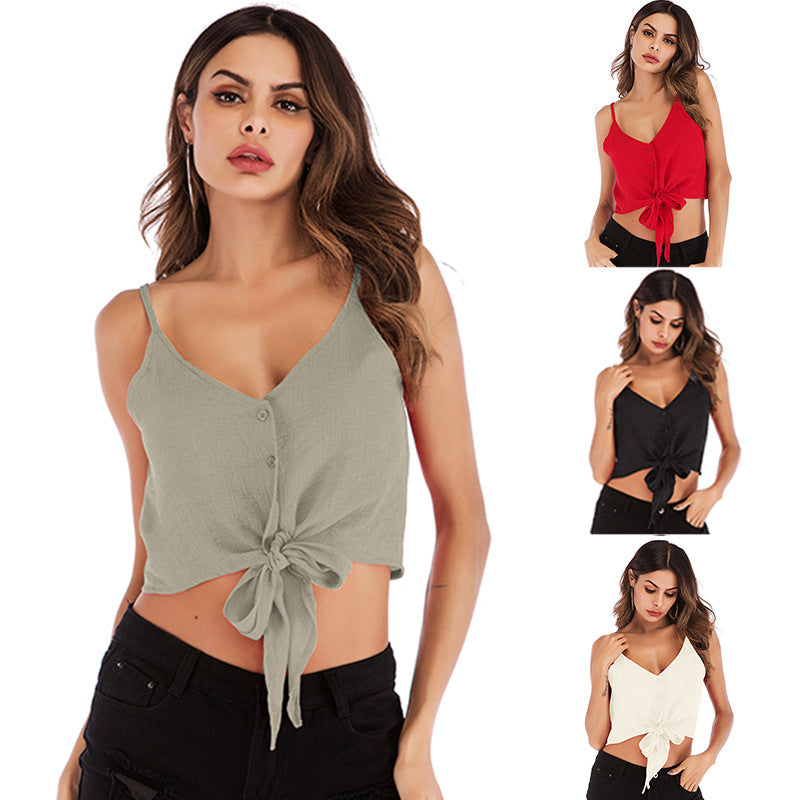 Damen Crop- mit Knopfleiste und Schleifenakzent