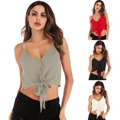 Damen Crop- mit Knopfleiste und Schleifenakzent