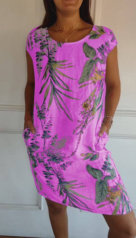 Damen Sommerkleid Blattmuster Leicht Baumwolle
