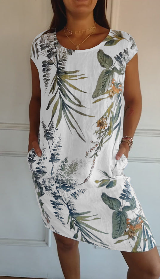 Damen Sommerkleid Blattmuster Leicht Baumwolle - Norvielle