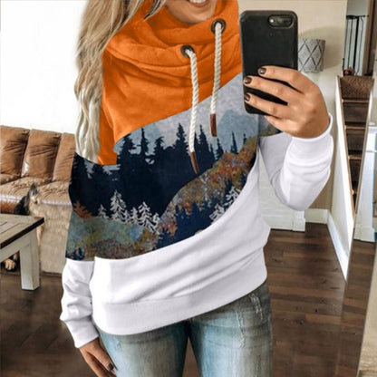Damen Kapuzenpullover Weiches Innenfutter Berglandschaftsdesign
