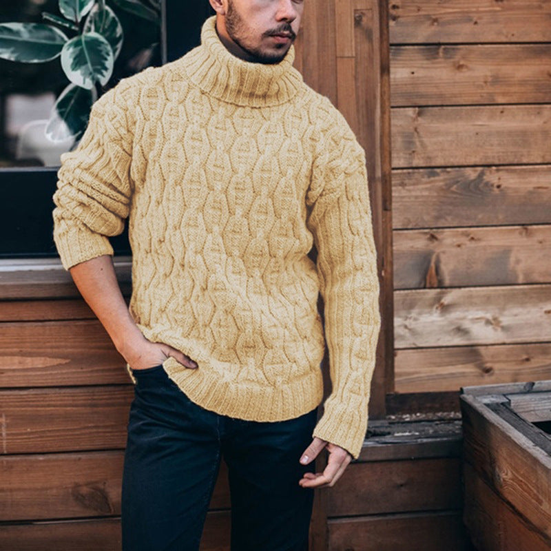 Herren Grobstrickpullover Hoher Kragen Strukturiertes Zopfdesign Warm