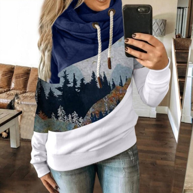 Damen Kapuzenpullover Weiches Innenfutter Berglandschaftsdesign