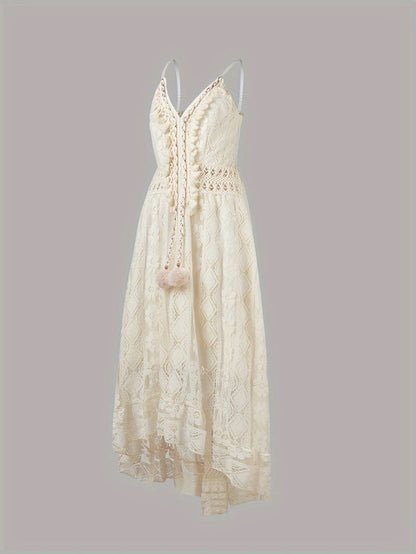 Damen Maxi-Sommerkleid Spaghettiträger V-Ausschnitt Boho-Stil