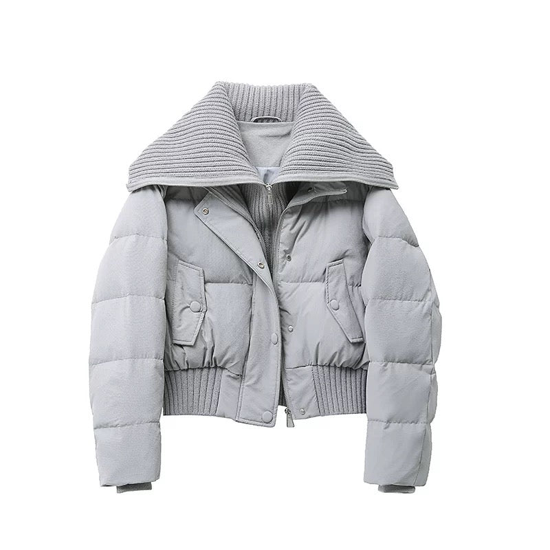 Graue gesteppte Damenjacke mit Oversized-Fit