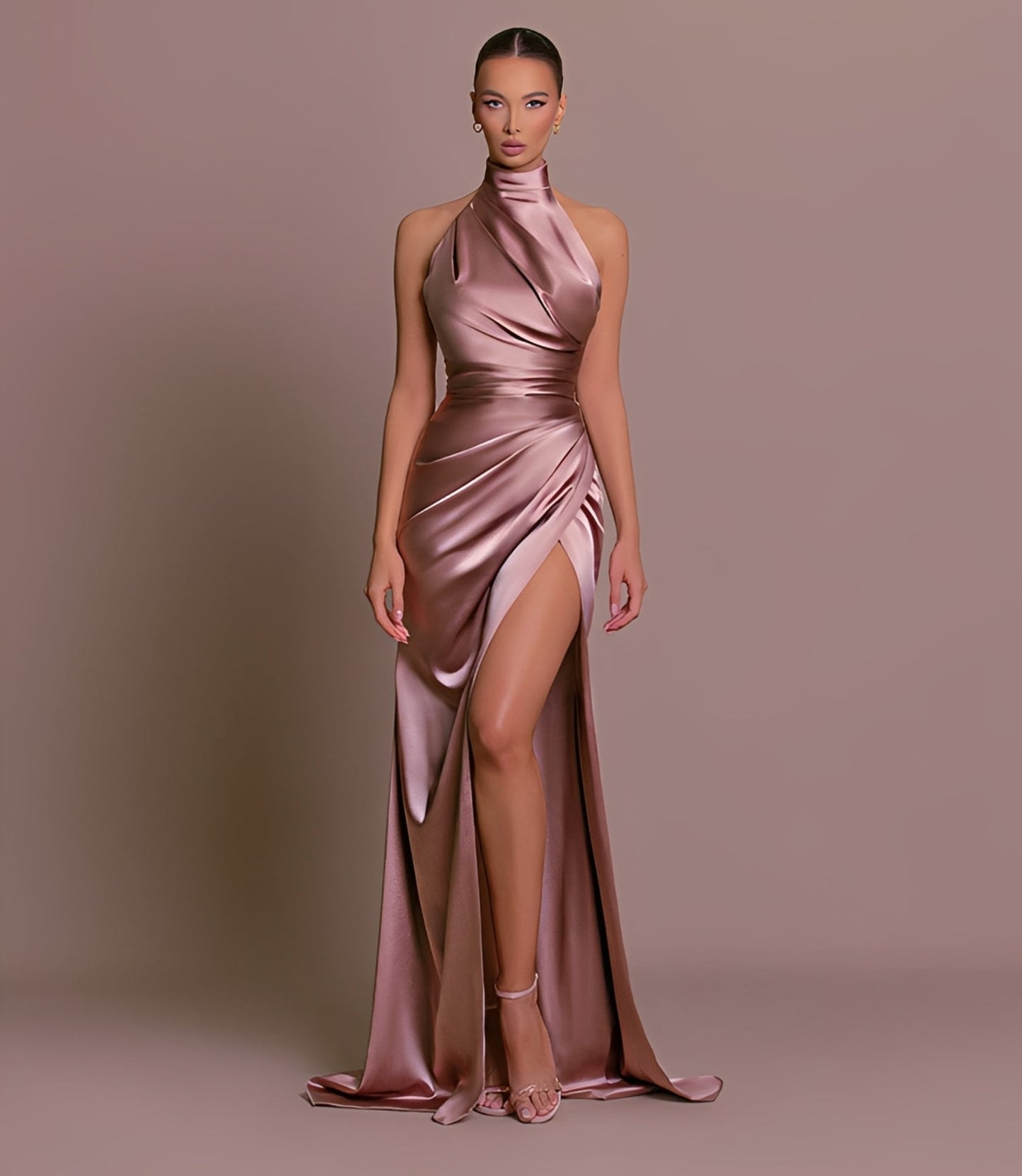 Damen Abendkleid Neckholder Hochschlitz Elegant