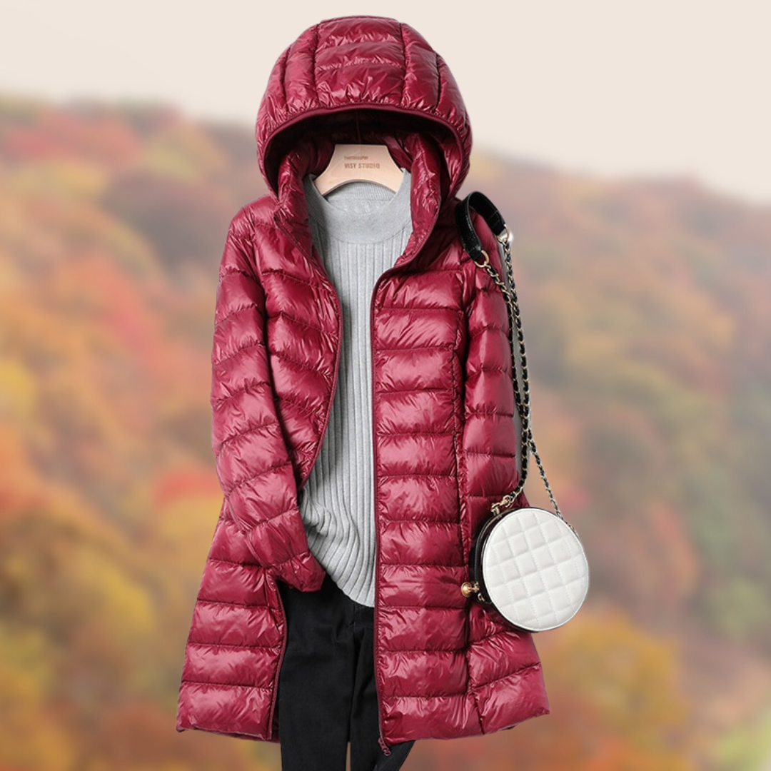 Damen Steppjacke Lange Glänzend Mit Kapuze
