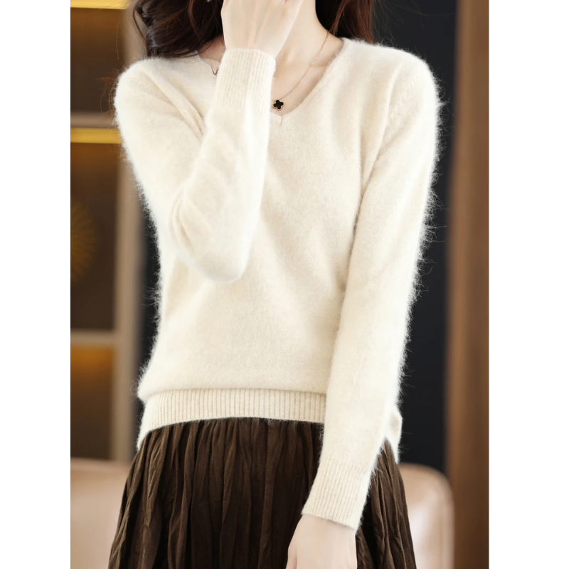 Damen V-Ausschnitt Pullover Leichter Strick
