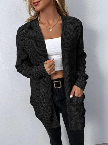 Damen Strickjacke Lang Verlängert Winterstruktur