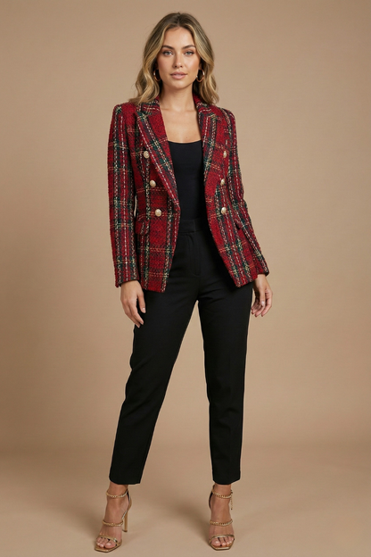 Damen Doppelreihige Blazerjacke Kariert - Norvielle