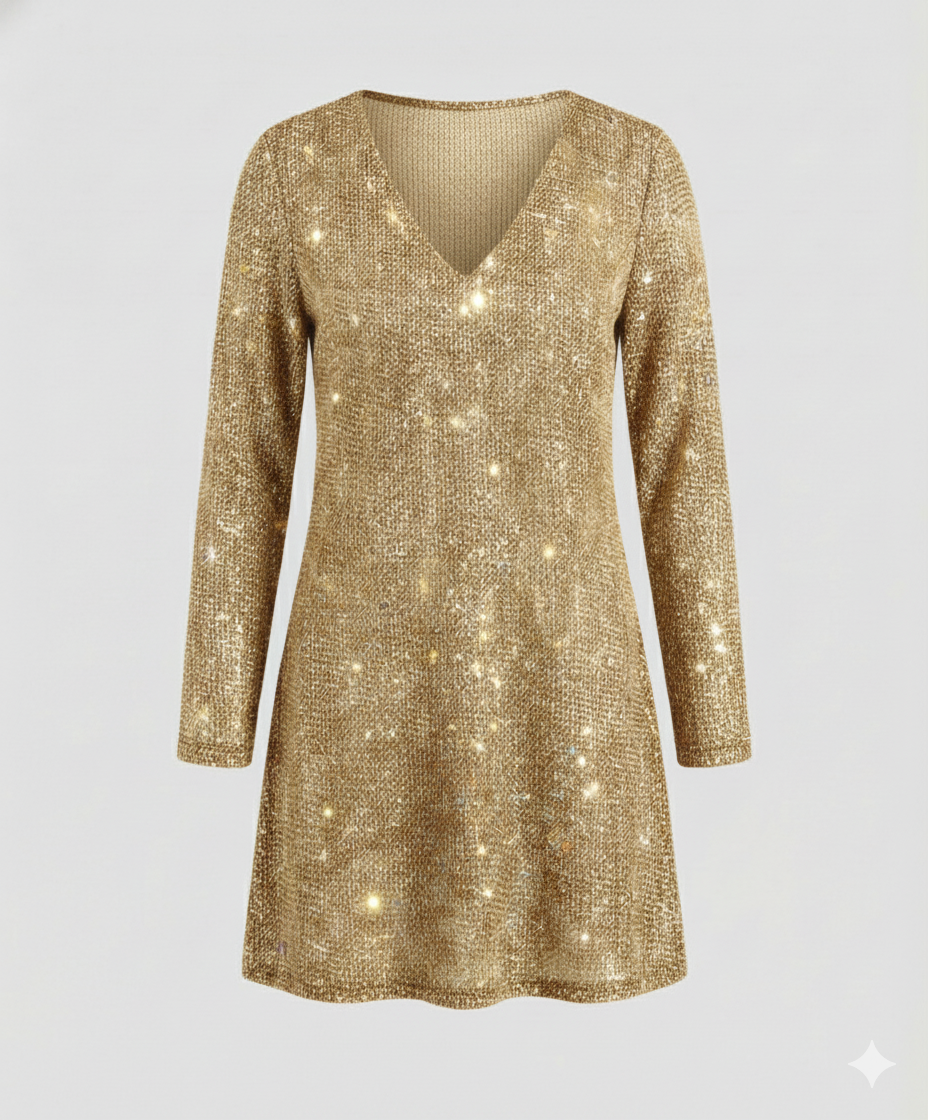 Damen Paillettenkleid Langarm