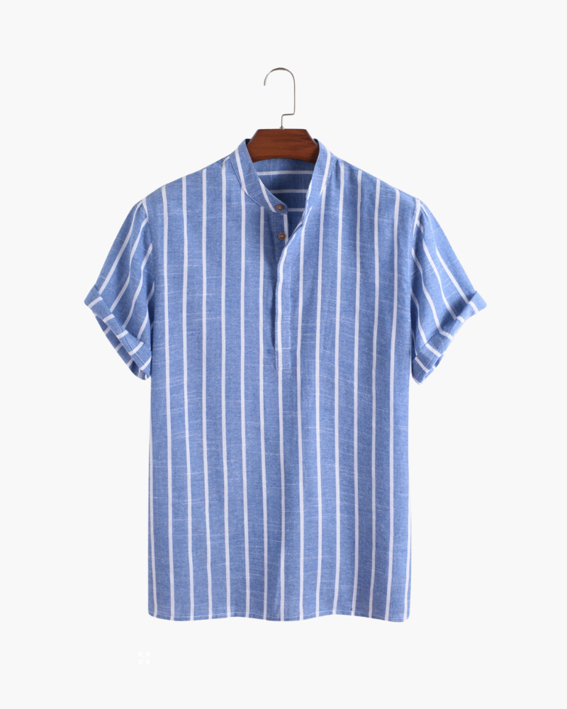 Herren Leinenhemd Gestreift Stehkragen Sommer Beige - Norvielle