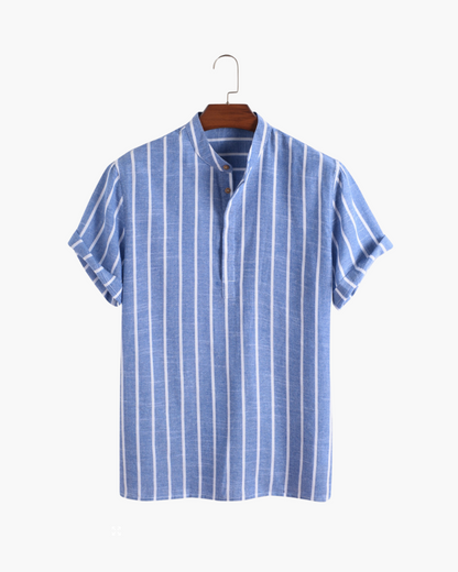 Herren Leinenhemd Gestreift Stehkragen Sommer Beige - Norvielle
