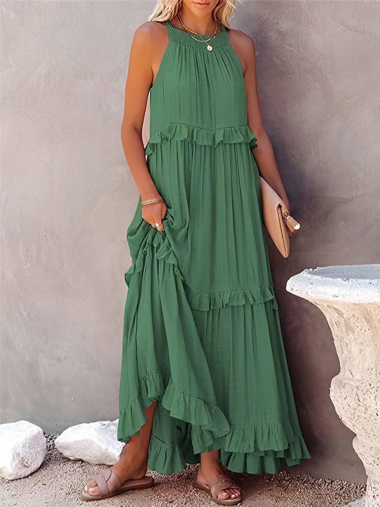 Damen Faltenkleid Ärmellos Zanna Stoff