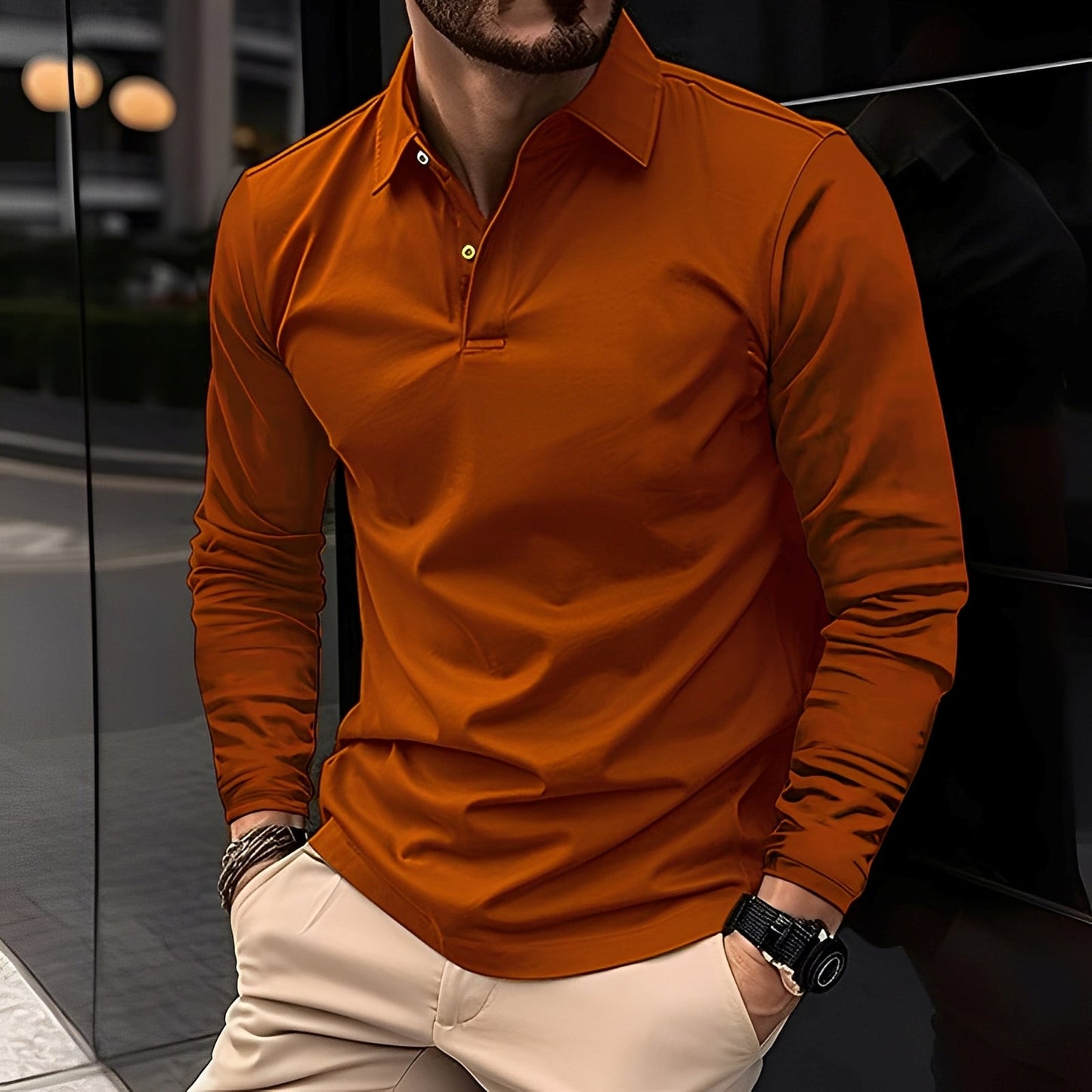 Deacon Herren Langarm-Poloshirt Bequem