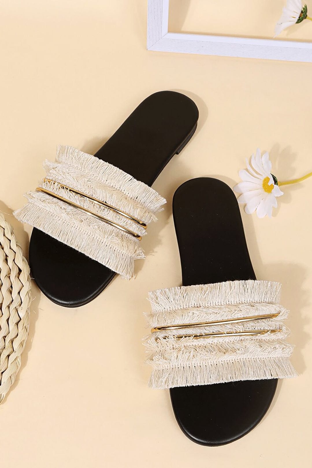 Damen Slides Mit Fransen Detail Sommerlich - Norvielle