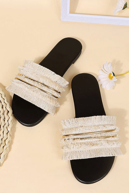Damen Slides Mit Fransen Detail Sommerlich - Norvielle