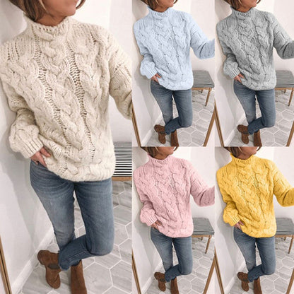 Damen Strickpullover Zopfmuster Hochkragen Norvielle - Norvielle